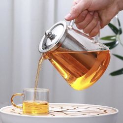 Glass Teapot With Removable Infuser, Clear Glass Kettle, Borosilicate Glass Picther, Clear Glass Pot, Tea Maker For Blooming And Loose Leave Tea