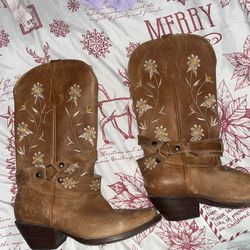 Brown Boots Flowers Print