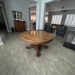 Antique Tiger Oak Ball/Claw with Lions Heads Dining Table