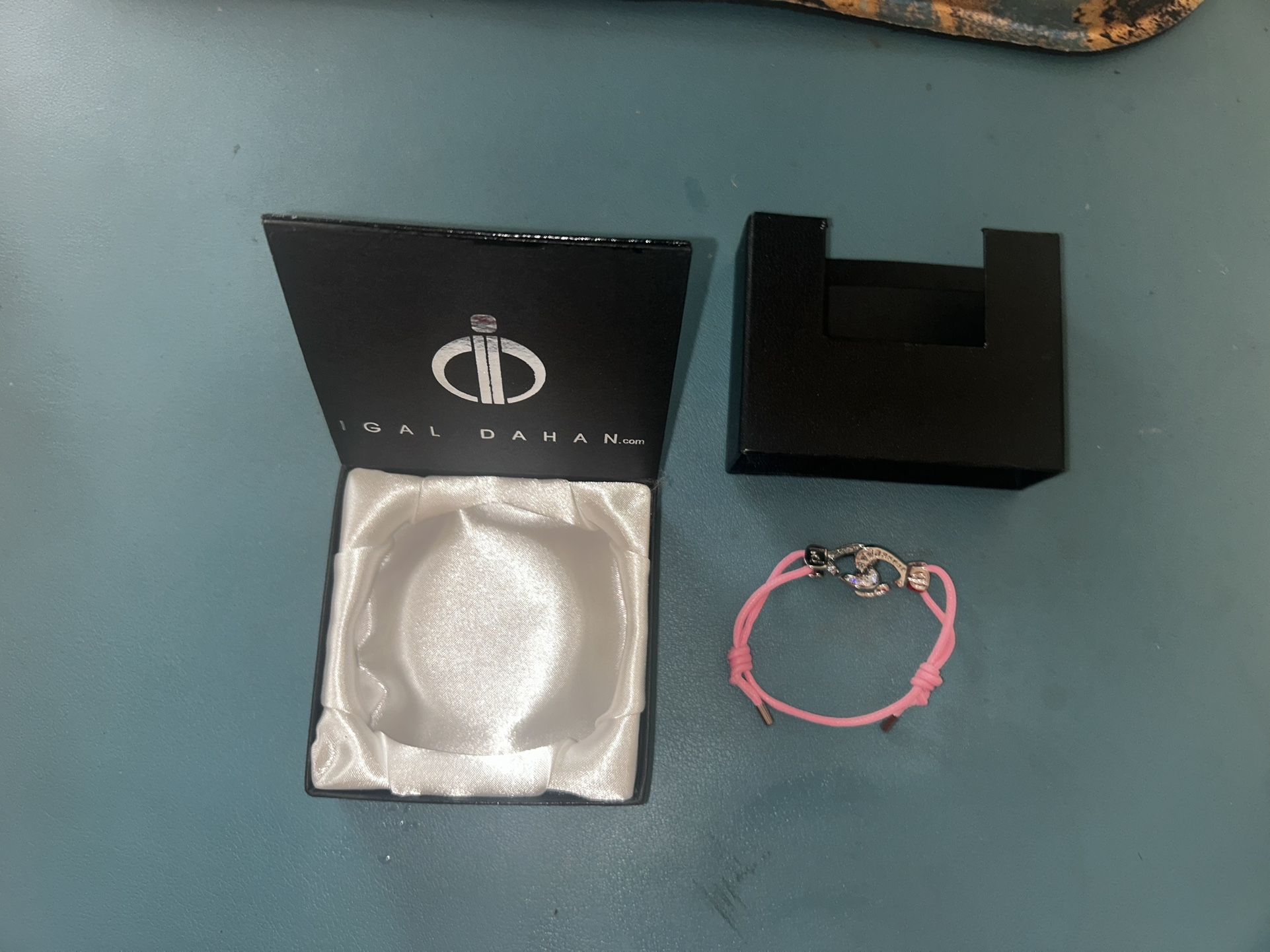 Igal Dahan Pink Cord Bracelet with Silver & Crystal Charms – Designer Gift Box Included