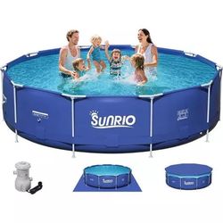 SUNRIO FRAME POOL 12FT ×33IN WITH FILTER PUMP AND FLOOR COVER