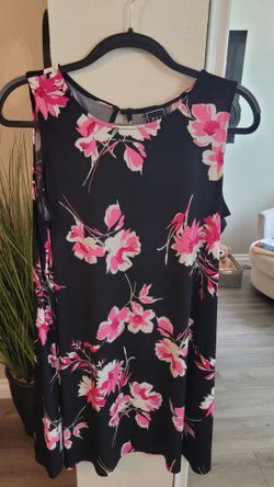 Black Floral Sleeveless Shift Dress Size 16P