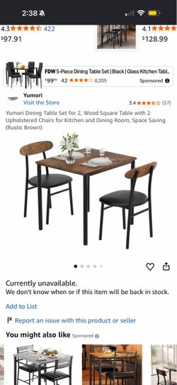 Yumori 3-Piece Dining Table Set for 2