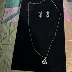 Sapphire And Diamond Earrings And Necklace.