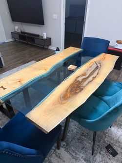Custom Blue Glass River Table