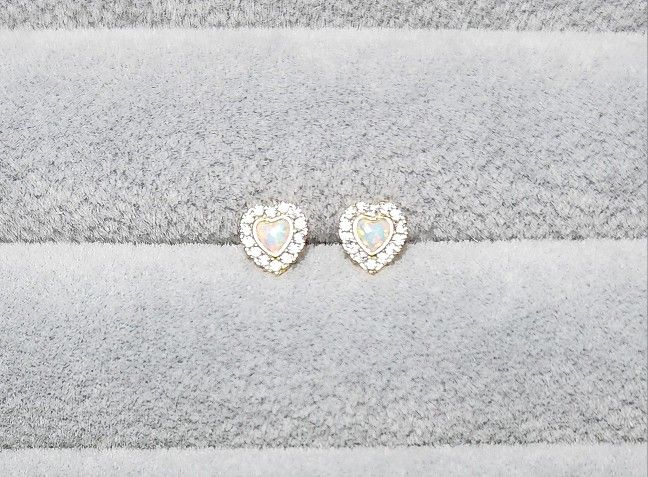 Opal & White Sapphire Heart Earrings