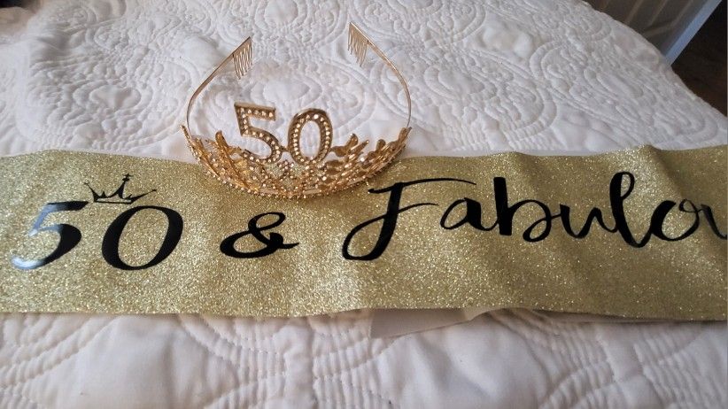 50 Bday Crown W/ Fabulous Sash