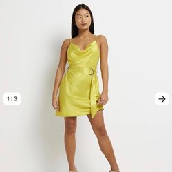 Medium snake skin Yellow Satin Mini Slip Dress with Belt