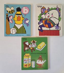 Playskool Wood Tray Puzzle Lot of 3 Sesame Street Bert Humpty Dumpty 1973
