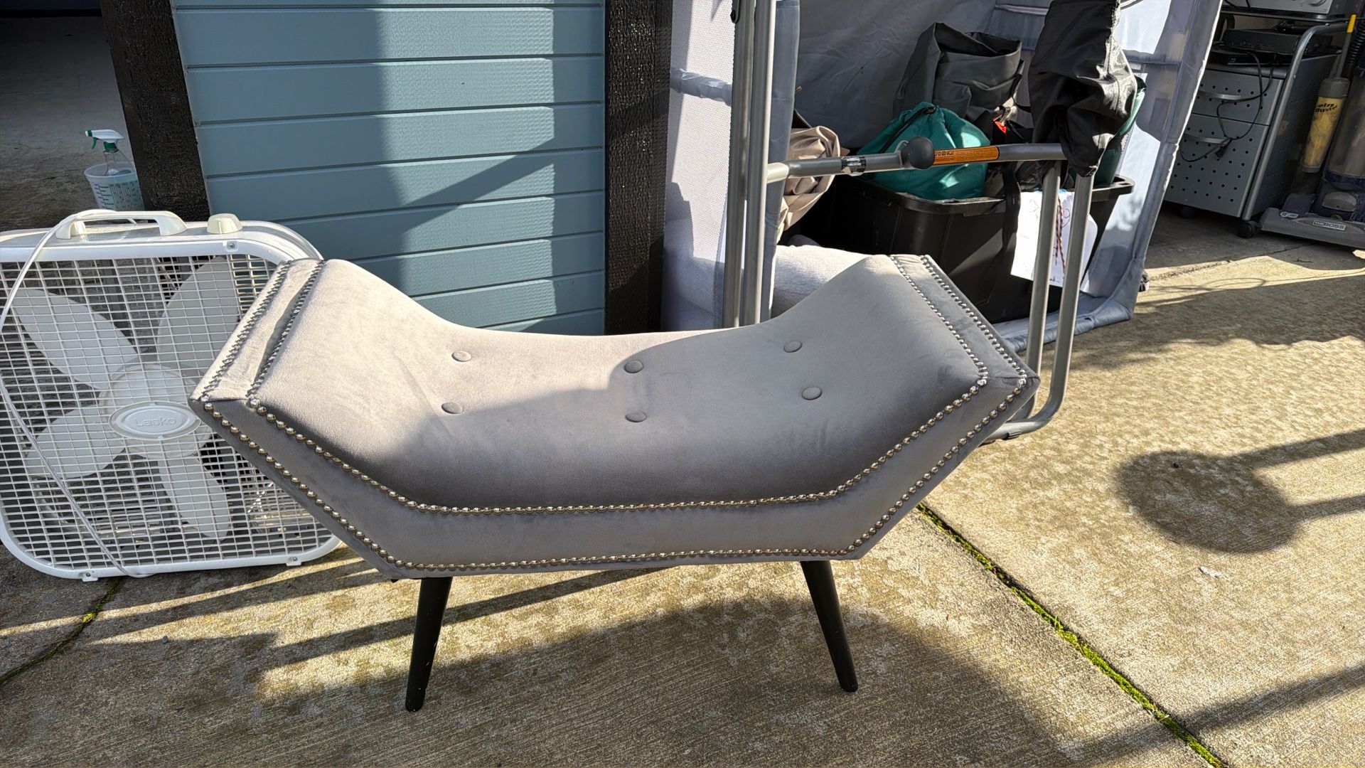 Gray Crescent Ottoman Bench