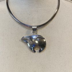 Vintage Italy 925 Sterling Silver Omega Necklace w/ Large Zuni-Style Bear Pendant – 60g