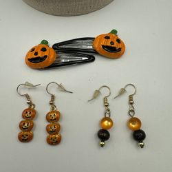 710-Two Halloween Costume Jewelry Hook Earrings And Hair Clips 