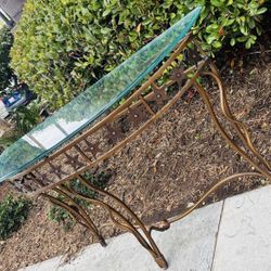 Fine Modern Contemporary High End Stars Art Half Moon Iron Glass Sofa Entryway Foyer Table Gold Copper Color