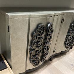 Burnished silver wine credenza
