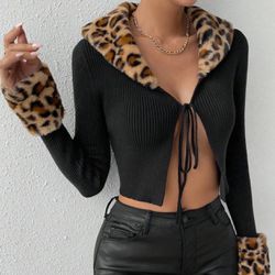Leopard Crop Cardigan sweater Top