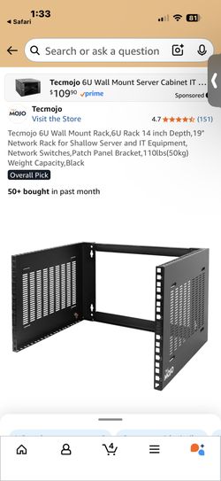 Tecmojo 6U Wall Mount Rack,6U Rack 14 inch Depth,19" Network Rack for Shallow Server and IT Equipment, Network Switches,Patch Panel Bracket,110lbs(50k