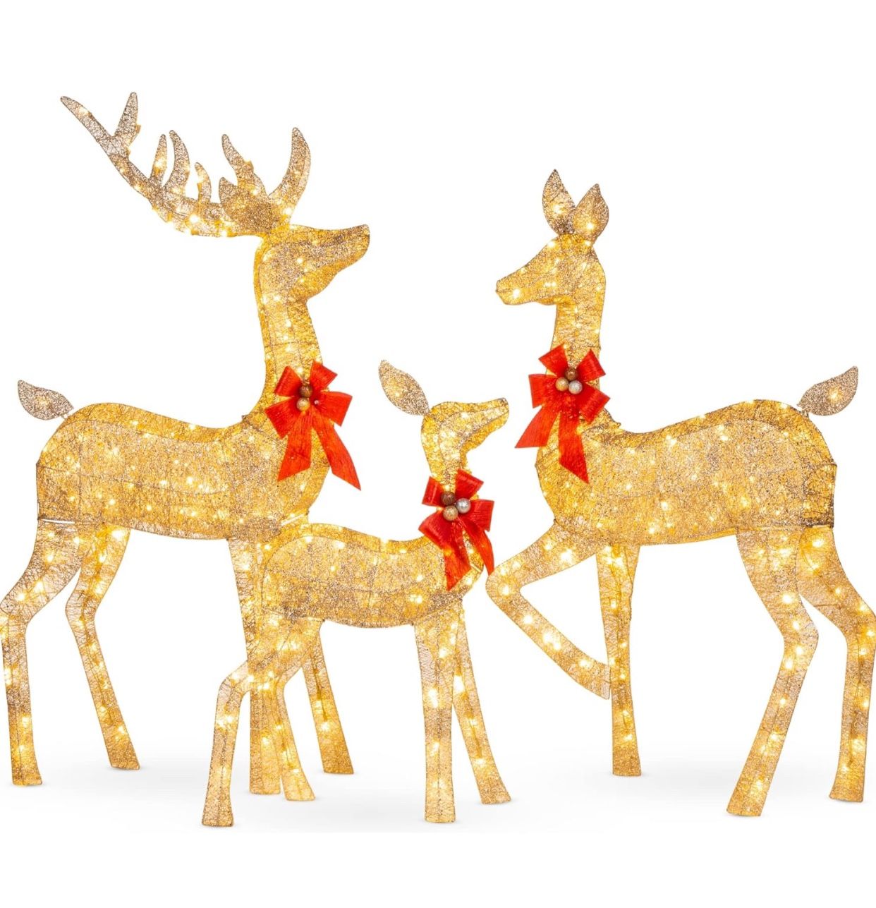Best Choice Products 3-Piece Large Lighted Christmas Deer Family Set 5Ft Outdoor Yard Decoration with 360 LED Lights, Stakes, Zip Ties - Gold