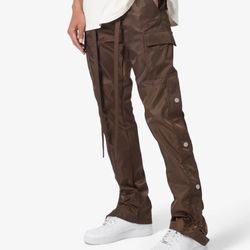 MNML Brown Nylon Cargo Pants W Buttons Size 31-33