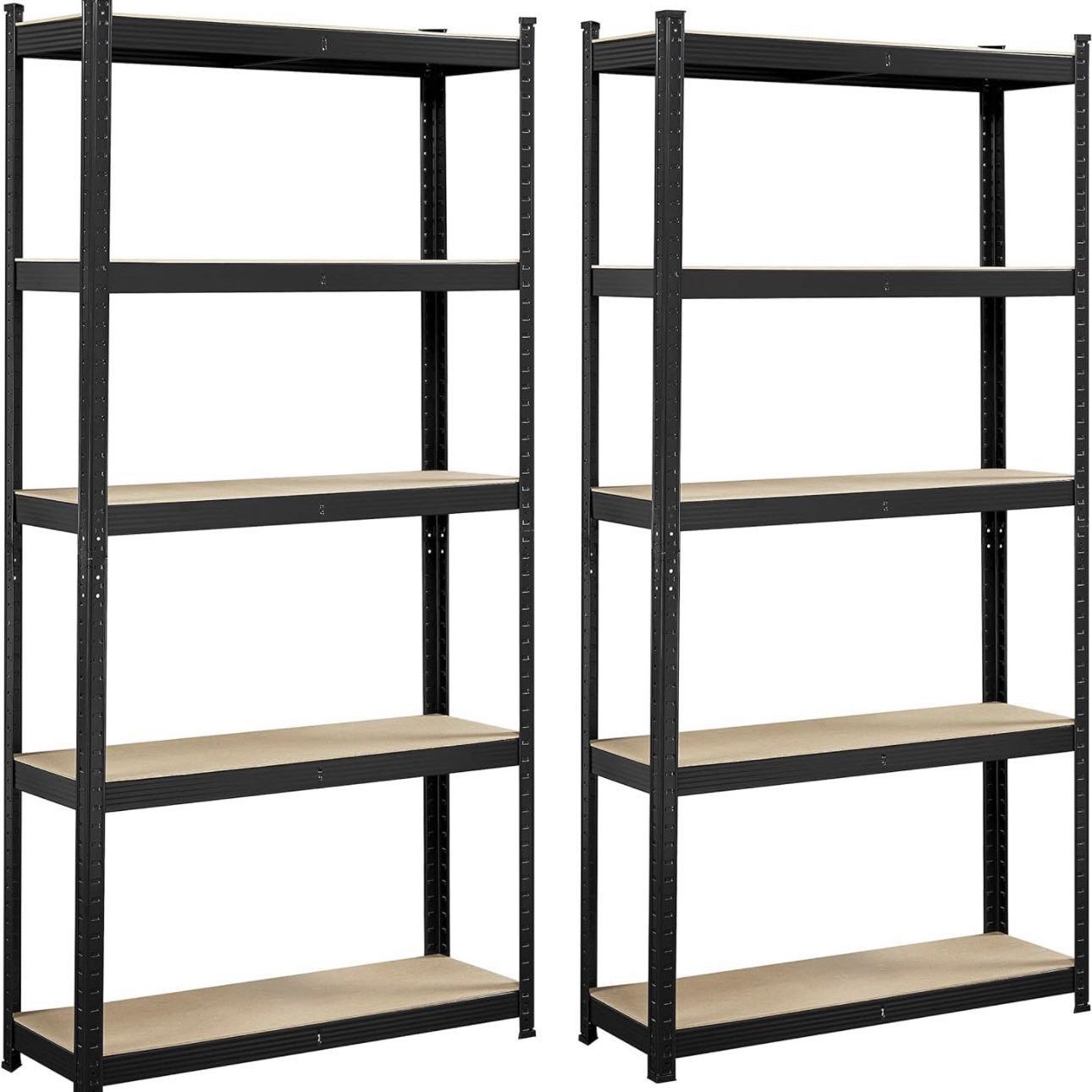 2PCS Storage Shelves 5 Tier Adjustable Metal Shelving Unit Utility Shelves Garage Storage Racks for Warehouse Garage Pantry Kitchen- Black, 35.5 x 12 