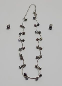 Natural Tahitian Pearl Gold Vintage Necklace/ Earrings Set