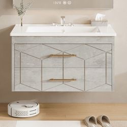Modern Floating Bathroom Vanity with Geometric Design and Single Sink