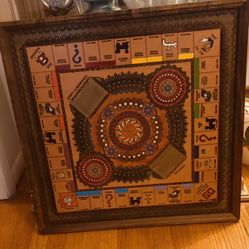 Hand Tooled Leather Monopoly Board, With A Hook On The Back To Hang on The Wall OBO 
