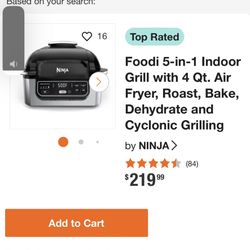Ninja Foodi 5-in-1 Grill W/ 4 Qt Air Fryer, Roast, Bake, Dehydrate, Cyclonic Grilling 