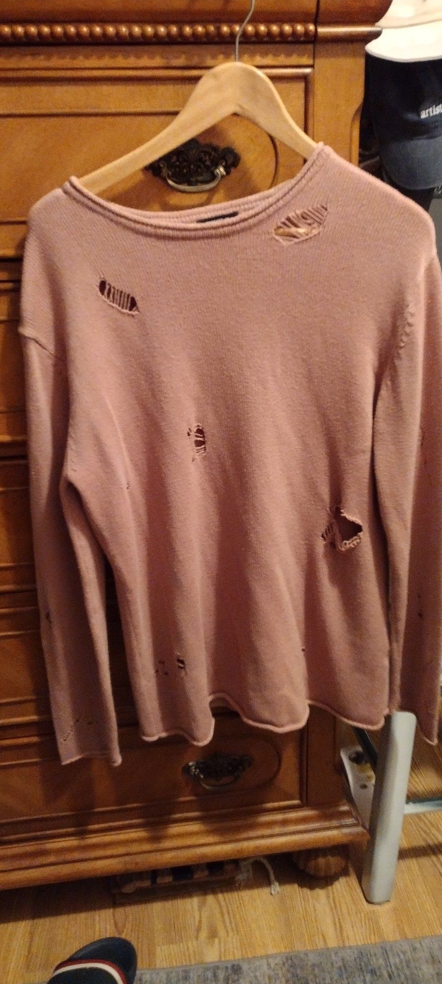 FOREVER 21 Men's Brown Pullover Distressed Crewneck Pullover Sweatshirt Size: S