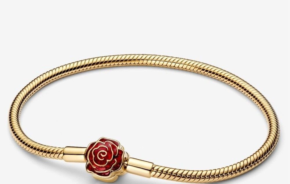 Pandora Disney Beauty and the Beast Enchanted Rose Snake Chain Bracelet 7.1 18cm