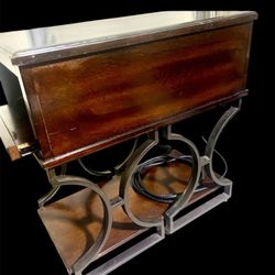 Wood & Metal Side Table With Charging Station/Tray 