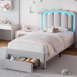 Twin upholstered Led Light Bed Frame