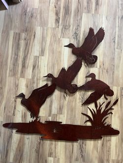 Metal Ducks Taking Flight - Wall Hanging
