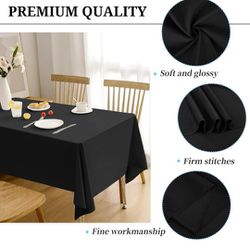 Black Tablecloth 60 x 126 Inch - Black Polyester Table Cloth for 8 Foot Rectangle Tables, Premium Stain and Wrinkle Resistant Washable Fabric Table Co