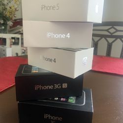 iPhone BOXES ONLY - (1) iPhone 3G (1) iPhone 3GS (2) iPhone 4 (1) iPhone 5