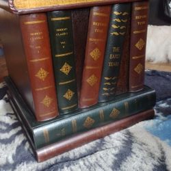Antique Faux Leather Book Night Stand 