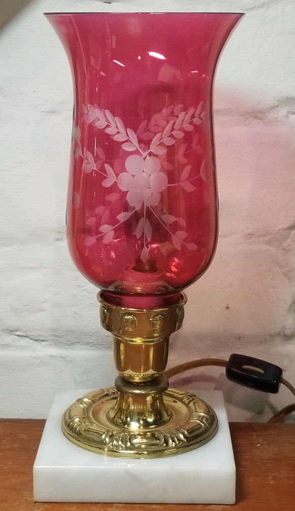 Vintage Boudoir hurricane lamp with marble base. Italy