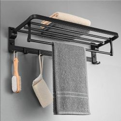 Wall Mount Foldable Towel Rack / BLACK