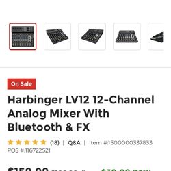 Harbinger LV12 12-Channel Analog Mixer With Bluetooth & FX