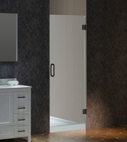 HSD3676-MBL, 36" x 76" Pivot Frameless Single SwingHinge Shower Door with Matte Black Trim, 3/8 in. (10mm)Thickness Shattered-Proof Tempered Clear Gla
