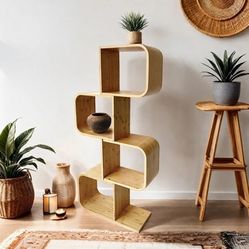 Brand New Funky Display Storage Shelf Accent Unit Plant Holder Genuine Bamboo 