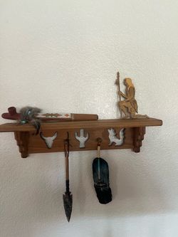 Wooden Southwest Wall Shelf with Pegs