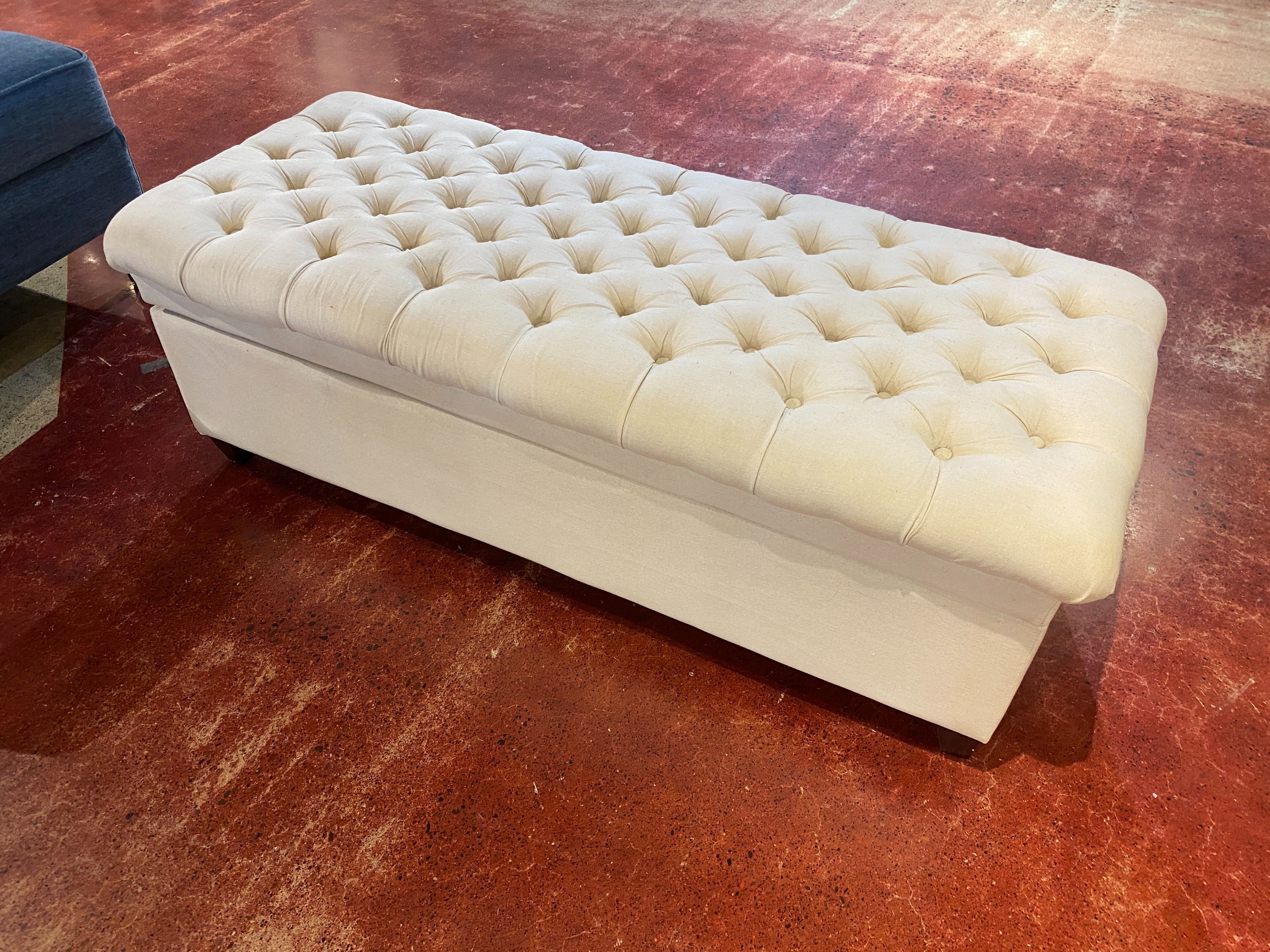 White Tufted Storage Ottoman