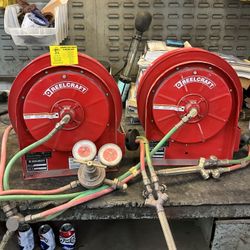 1 Pair Of Reelcraft Spring Retractable Gas Welding Hose Reel. 1/4 X 25’