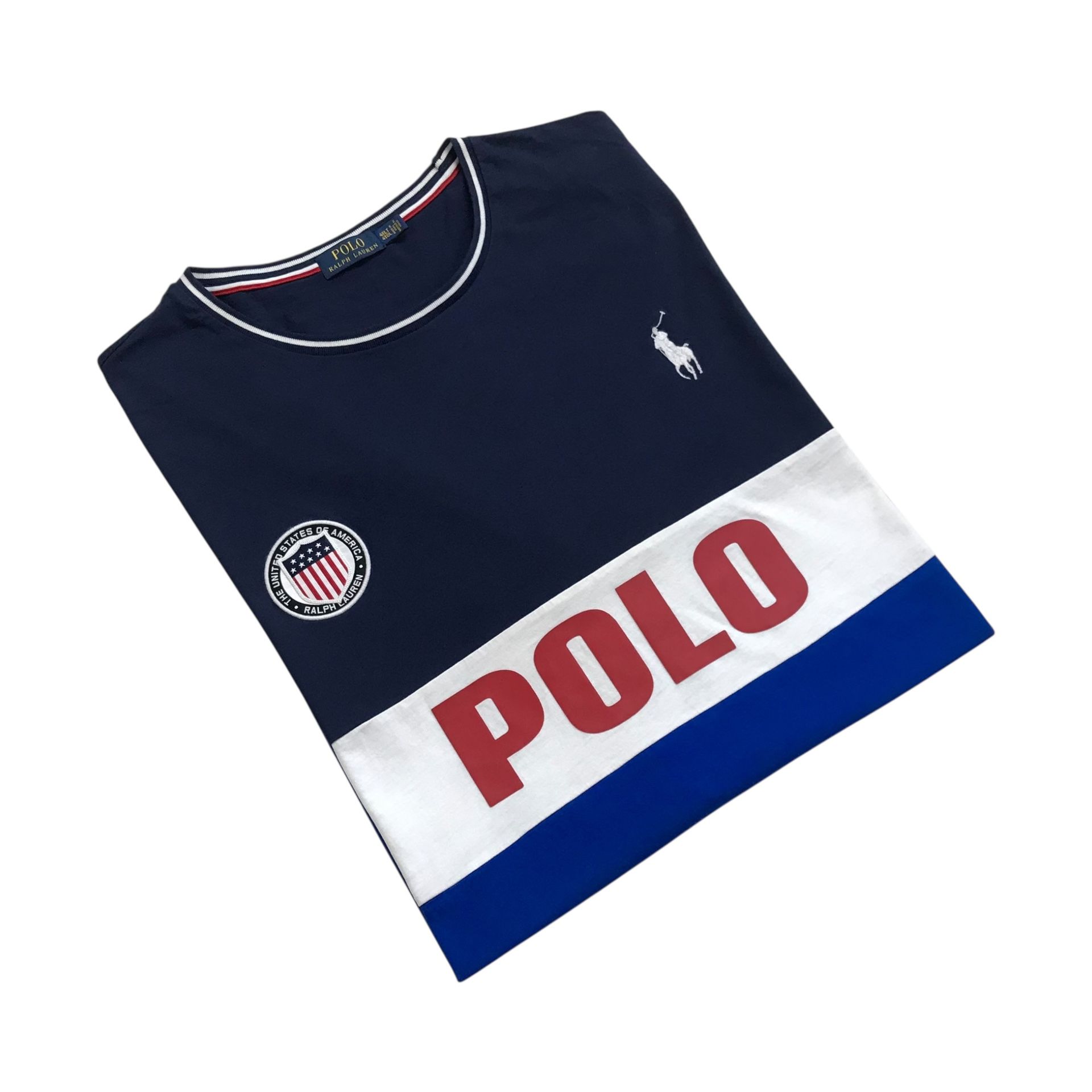 POLO RALPH LAUREN SHIRT 4XL TALL 4XLT BLUE TEAM USA FLAG SPELL OUT PRL VINTAGE