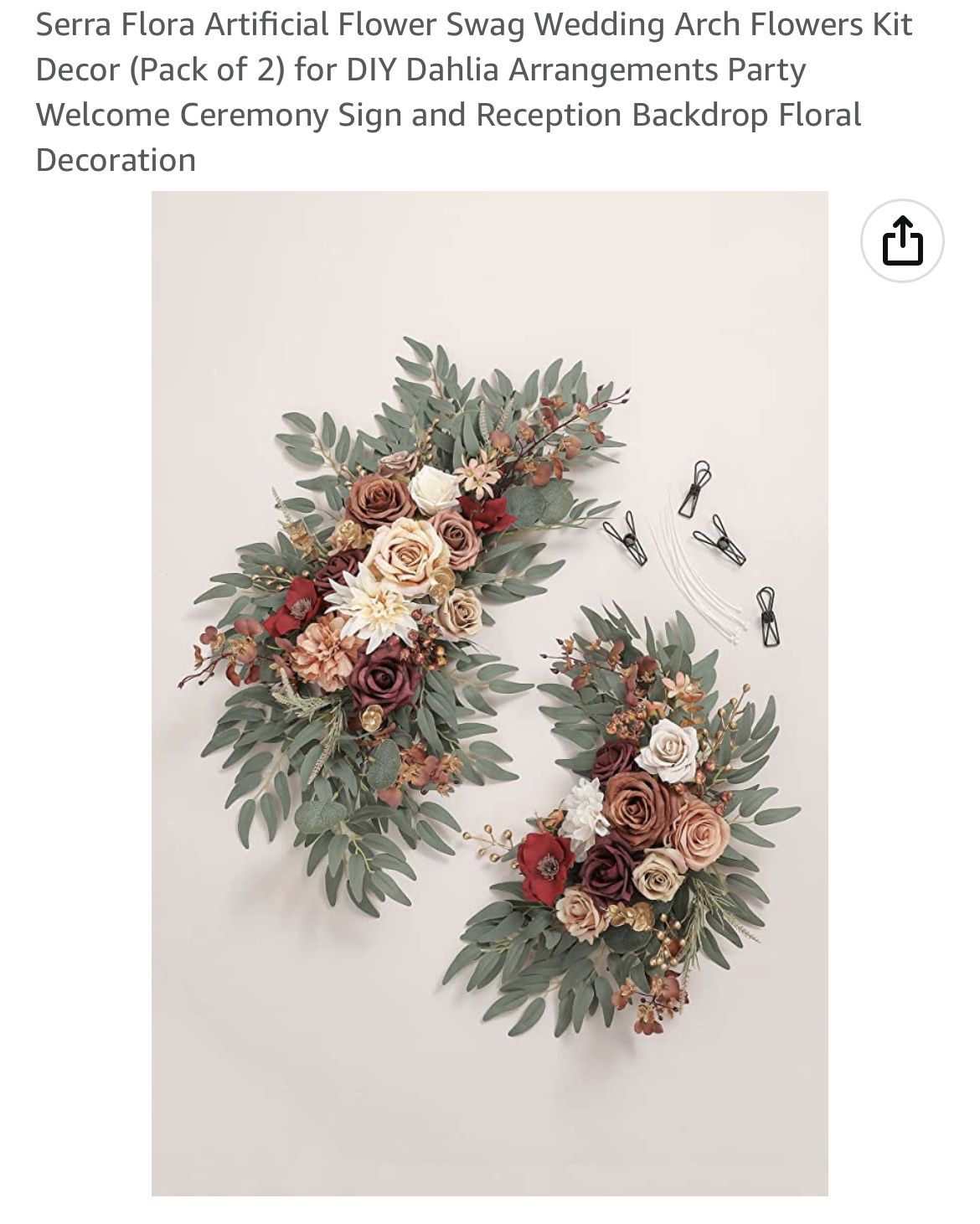 いラインアップ Serra Flora Artificial Flower Swags Wedding Arch Flowers Kit(Pack  of 2) for