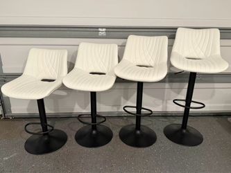 Adjustable Swivel Bar Stools with Backrest, White, Set of 4