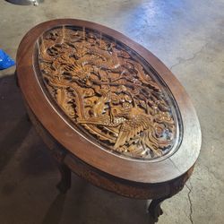 Vintage Wood Hand Carve Asian Coffe Table