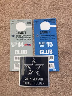 Silver Lot 14 or Blue Lot 15 Parking Pass for Washington Redskins @ Dallas Cowboys On Thanksgiving! Tailgating!