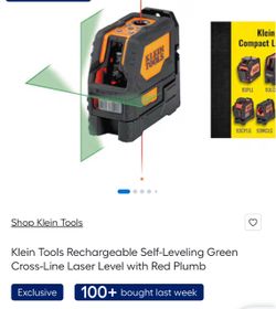 Klein Tools Rechargeable Self-Leveling Green Cross-Line Laser Level with Red Plumb