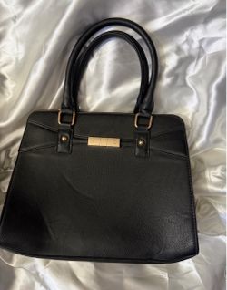 Black Faux Leather Structured Handbag